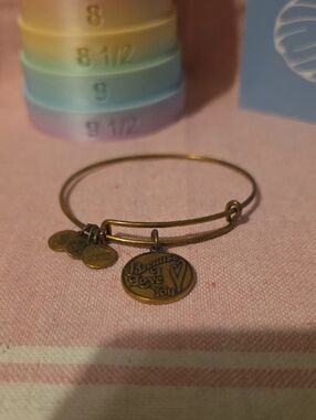 Alex & Ani Expandable Bronze Charm Bangle Bracelet - "Because I Love You"